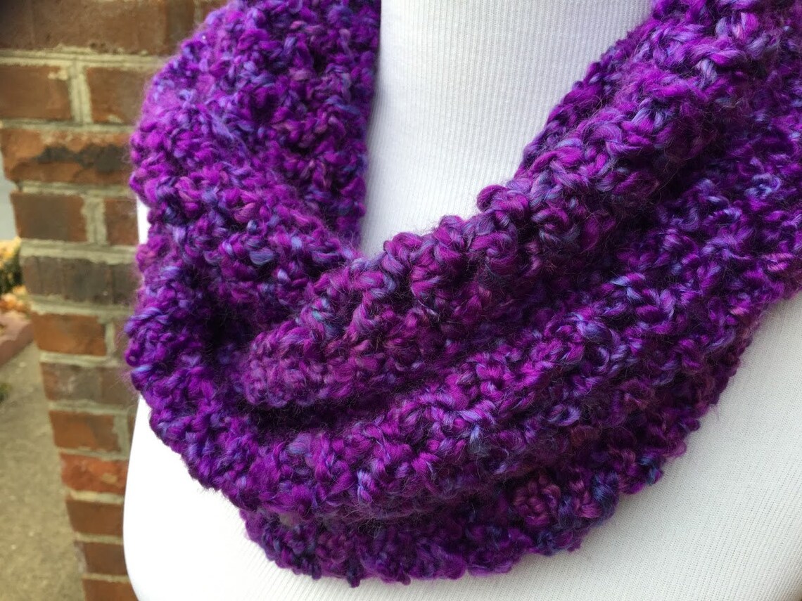 PURPLE INFINITY SCARF Crochet Chunky Scarf Homespun Yarn Handmade Neck ...