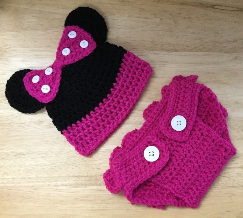 Minnie Mouse Hat & Diaper Cover Crochet Ruffled Diaper Cover Etsy
