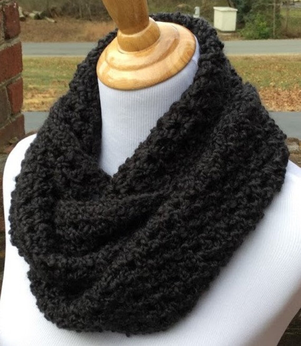 BLACK INFINITY SCARF Crochet Chunky Scarf Homespun Yarn Handmade Neck ...