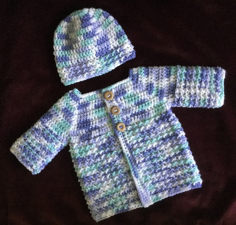 Blue Baby Sweater and Hat Crochet Baby Boy Sweater /& Hat Set Baby Shower Gift for Baby Homecoming Baby Outfit Handmade Infant Gift