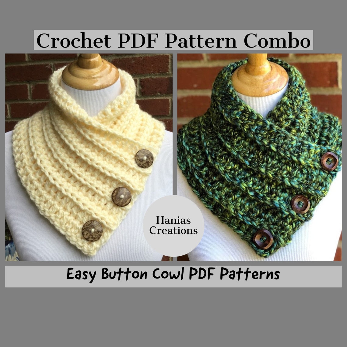 CROCHET PDF PATTERN Combo Instant Download Chunky Button Cowl Easy ...