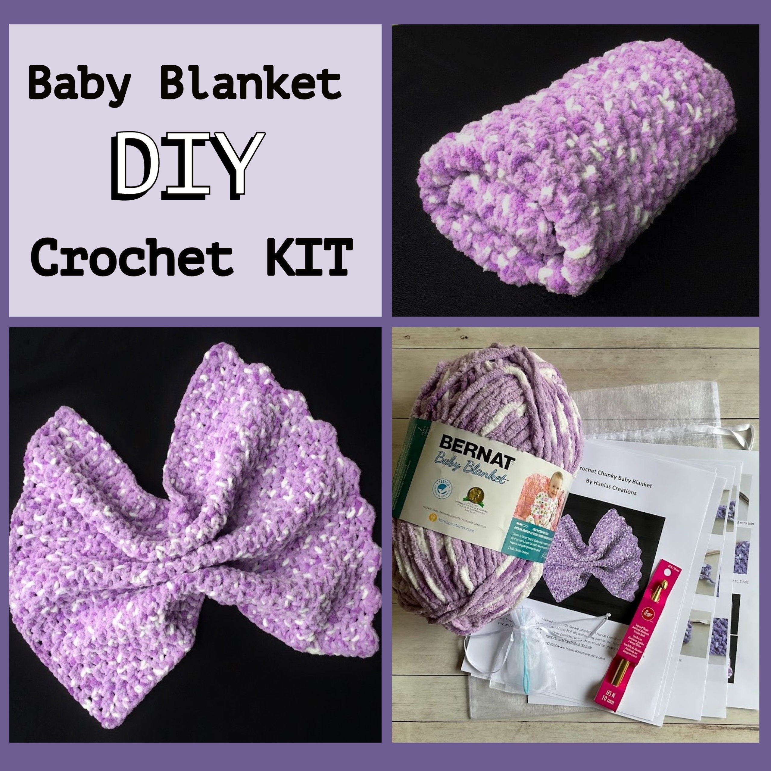 Baby Blanket Crochet Kit DIY Craft Kit Crochet Baby Blanket Kit Make Your Own Baby Blanket Crochet Pattern Yarn Hook DIY Baby Blanket Etsy