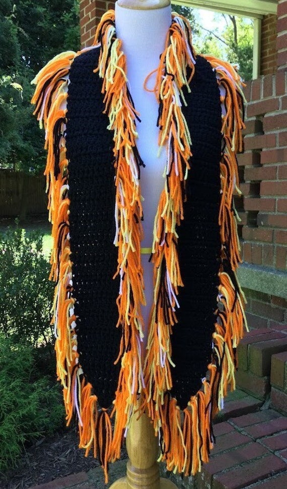 CROCHET HALLOWEEN SCARF Costume Accessory Black Scarf With Fringes