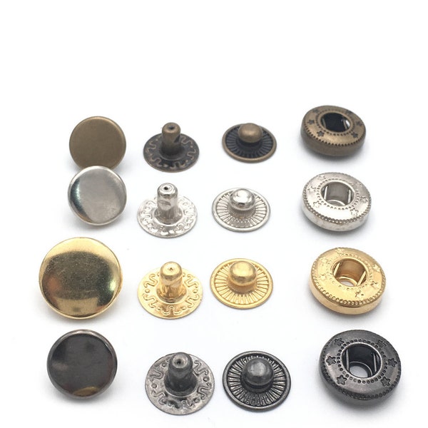 Round Metal S Spring Snap Rivet Button Press Stud Popper Tich Fastener Closure Craft Leather Bag Backpack Coat Shirt Diary Silver Gold