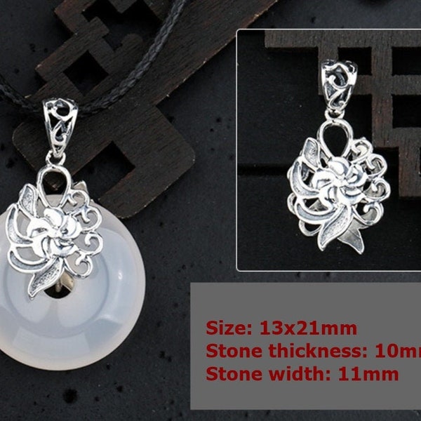 Flower Buckle Clip Pendant Setting Fine Vintage Sterling Silver 925 13x21 mm For One Stone Gemstone Pearl No Prongs DIY Jewelry Wholesale