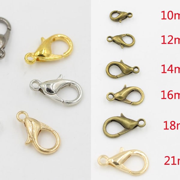 Lobster Claw Clasp Parrot Closure Silver Gold 10 12 21 mm Small Tiny Large Jewelry Making Necklace Bracelet Key Chain Ring Purse Connector