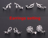 Sterling Silver Cherry Leaf Flower Earrings Stud Setting Rose Gold Fine 925 6-10 mm For One Pearl Bead No Prongs DIY Jewelry Wholesale