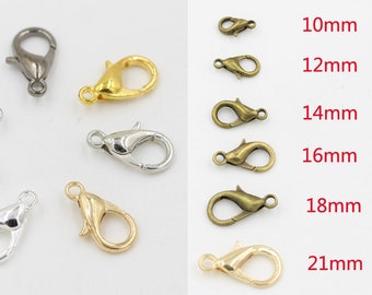 Lobster Claw Clasp Parrot Closure Silver Gold 10 12 21 mm Small Tiny Large Jewelry Making Necklace Bracelet Key Chain Ring Purse Connector