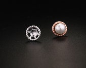 Wholesale Sterling Silver Flower Cherry Earrings Stud Setting Rose Gold Fine 925 6 8 mm For One Pearl Bead No Prongs DIY Jewelry