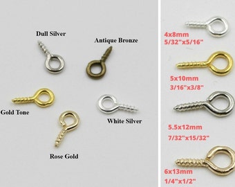 200 Pieces Eye Pin Accessory Peg Tail Screw Silver White 12mm for Jewelry Craft