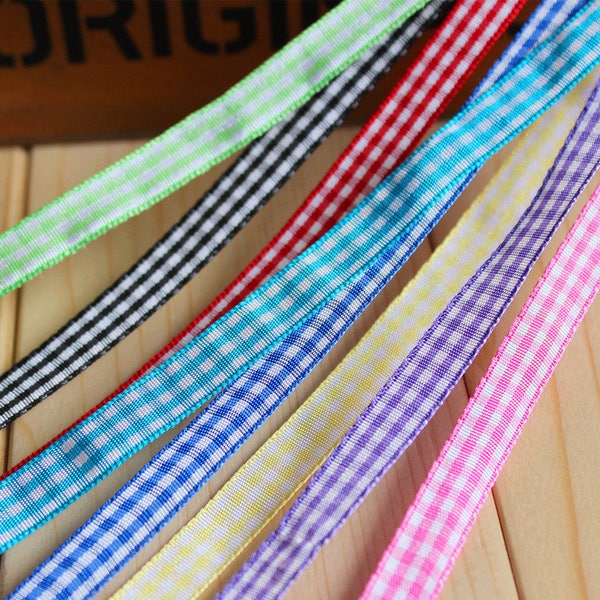 Gingham Plaid Mini Check Ribbon Trim 10mm 3/8" 7 Colors Red Buffalo Grid Hair Bow Headband Gift Wrap Bakery Home Decor Rustic Final Sale