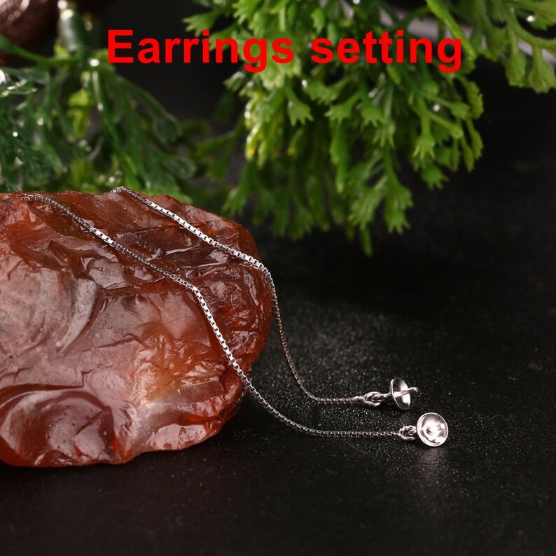 Cup Chain Long Earring Thread Setting 1030100pcs Wholesale Made to Order Base Fine 925 6-8 mm For One Pearl Bead No Prongs Sterling Silver