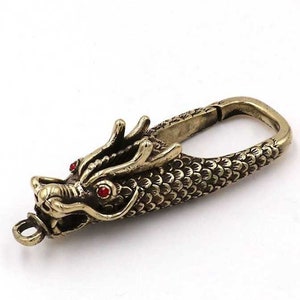 Massiver Messing Antiker Drache Lanyard Clip Karabinerhaken 66mm 2 5/8 Zoll Karabiner Schlüsselanhänger Ring Fob Geldbörse Brieftasche Gürtel Hardware Leathercraft Groß
