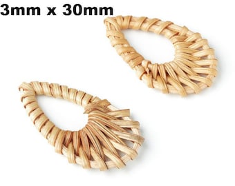 Natural Rattan Wood Earring Hoops 53mmx30mm Teardrop Wooden Charms Handwoven Circle Findings Woven Boho Jewelry Making Blanks Wholesale Bulk