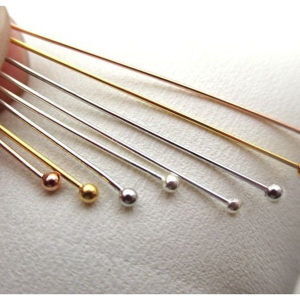 Sterling Silver Round Head Pins Needles 30; 45mm Earring Findings for Handmade Pure Fine Jewelry Making Wholesale Bulk