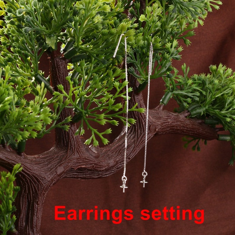 Cup Chain Long Earring Thread Setting 1030100pcs Wholesale Made to Order Base Fine 925 6-8 mm For One Pearl Bead No Prongs Sterling Silver