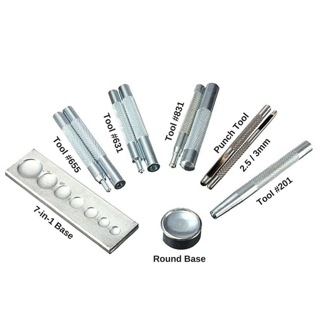 Set Snap Rivet Setting Tool 831 633 655 201 Hole Punch Metal Popper Stud  Fastener Leather Rapid Button Base Leathercraft Installation Kit -   Israel