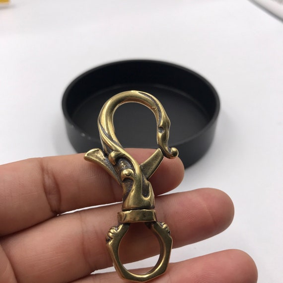 Brass Skull Belt Clip Fob Buckle Hook Metal Gold Men's Keychains Key Ring  Holder