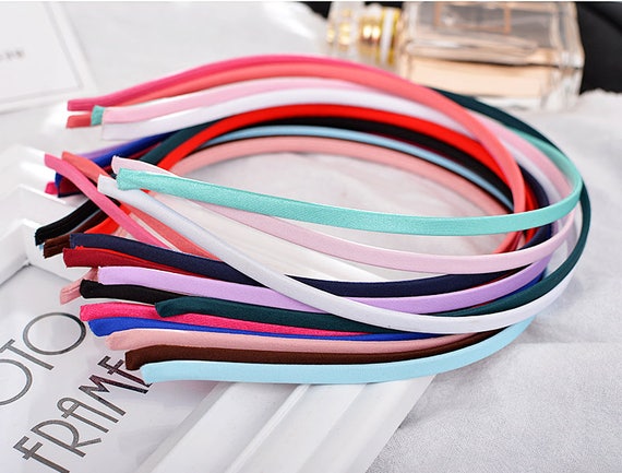 10 Black Plastic Headband Covered Satin Hair Band 9mm for DIY Craft