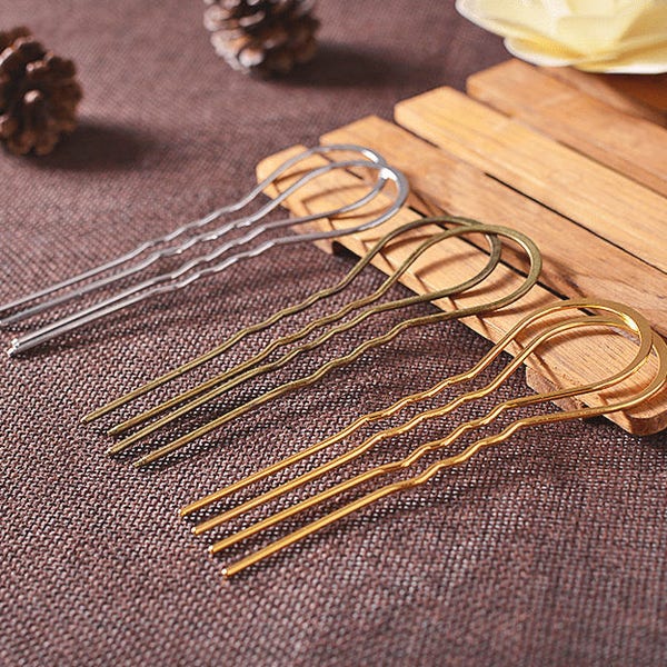 3x10.5cm Metal U-Shape Wavy Hair Fork Pin Hairpin Slide Bun Holder Stick Barette Cheveux Chignon Pick Arch Decoration Long Hair Accessories