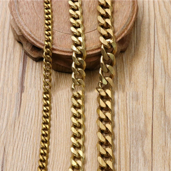 Solid Brass Curb Cuban Cable Chain Rope Thick Link 2 3 mm Thickness Unfinished Men Necklace Neck Heavy Duty Crossbody Bag Purse Wallet Strap
