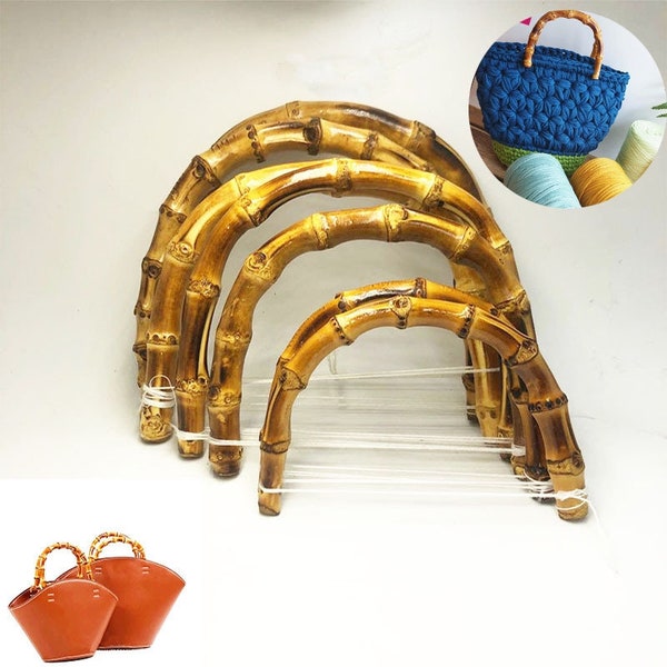 1 Pair of Bamboo Bag Round Arch Handles 125 175mm 5 7" Straps Design Handbag Purse Clutch Bag DIY Replacement Wood Boho Hardware Accessories