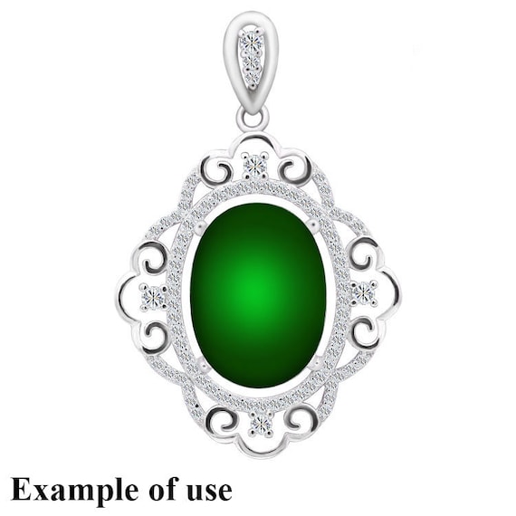 Sterling Silver Green Glass Buds Oval Tree Charm Pendant