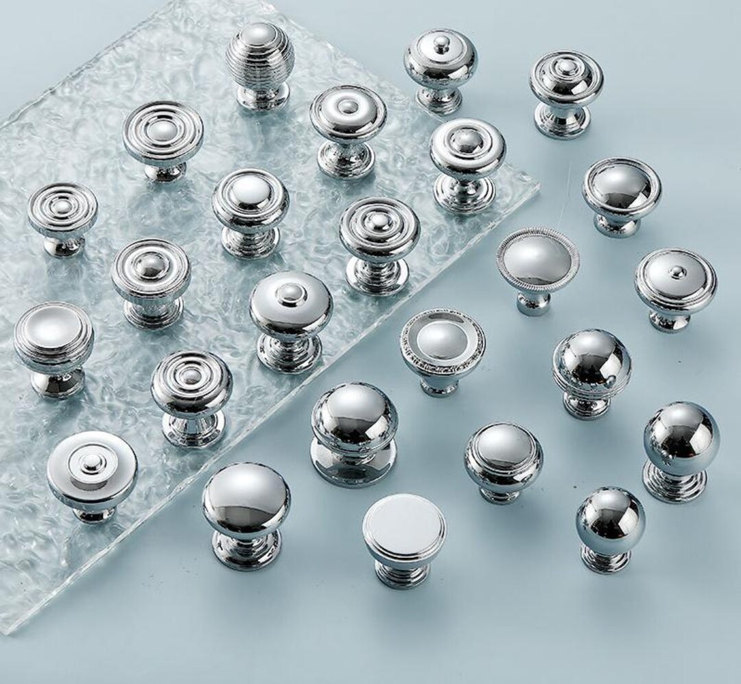 Chrome Solid Brass Cabinet Knobs Polished Silver Drawer Pulls Modern ...