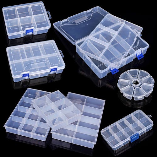 5 Compartments Clear Plastic Storage Box Jewelry Bead Home Organizer Container 