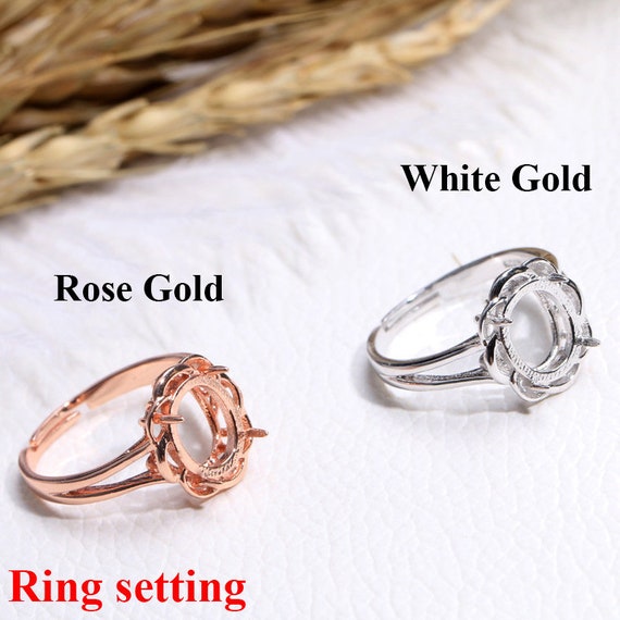 925 Sterling Silver Adjustable Mount Ring Flower Oval Prong Etsy