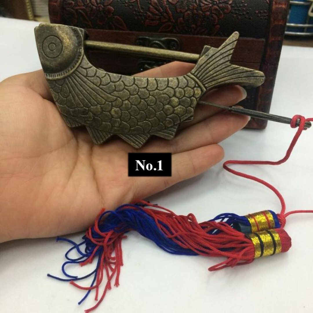 Fish Chinese Lock Padlock Key Protector Furniture Decorative Jewelry