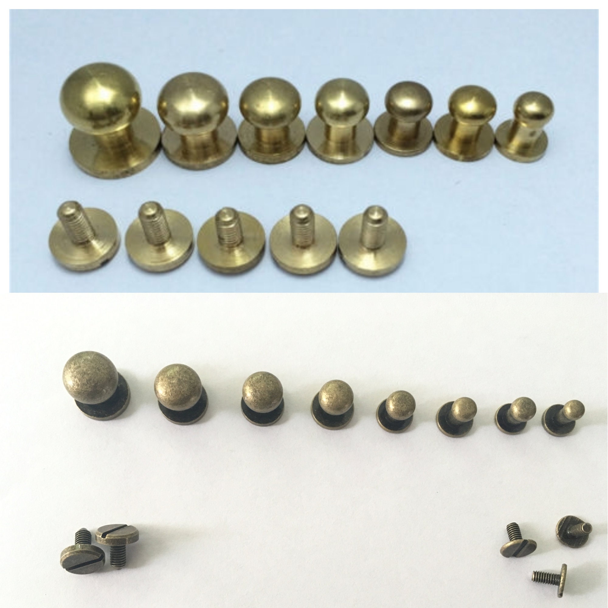 Details about   20pcs Sam brown browne screw studs Solid Brass Button Chicago Nail Rivets