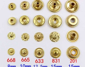 Laiton massif rond S ressort bouton pression 8 10 12 15 mm Rivet Segma presse Stud Popper Tich fermeture fermeture maroquinerie sac vêtements journal