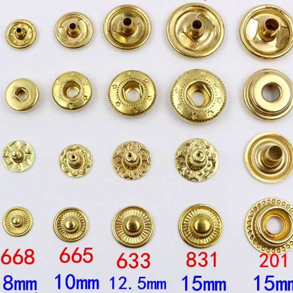 Solid Brass Round S Spring Snap Button 8 10 12 15 mm Rivet Segma Press Stud Popper Tich Fastener Closure Leathercraft Bag Clothes Diary