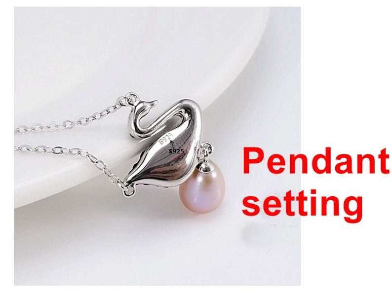Sterling Silver Bezel Black Crystals Swan Shaped Dangle Cup Pendant Setting Fine 925 7 mm For One Pearl Bead No Prongs DIY Jewelry Wholesale