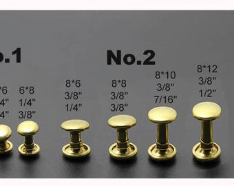 LYUMO 20sets Brass Flat Head Belt Strap Rivets + Screw for Luggage Leather  Craft 5mm 8mm , Stud Screw Rivet,Screw Rivet 