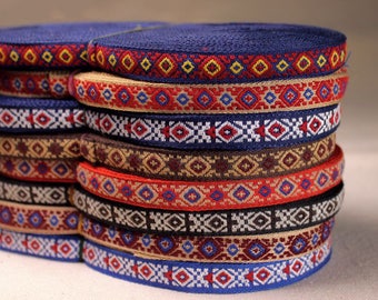 Jacquard Trim Wide Woven Border Sew Embroidered Ribbon Ethnic Geometric Sold by Yards Final Sale