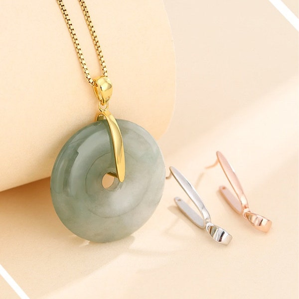 Smooth Donut Bead Pinch Bail Pendant Necklace Setting Sterling Silver White Rose Gold Fine 925 7x13mm One Buckle Clip DIY Jewelry Wholesale