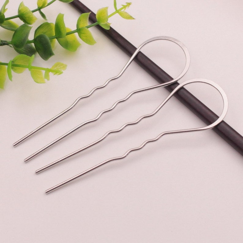 3x10.5cm Metal Ushape Wavy Hair Fork Pin Hairpin Slide Bun Etsy