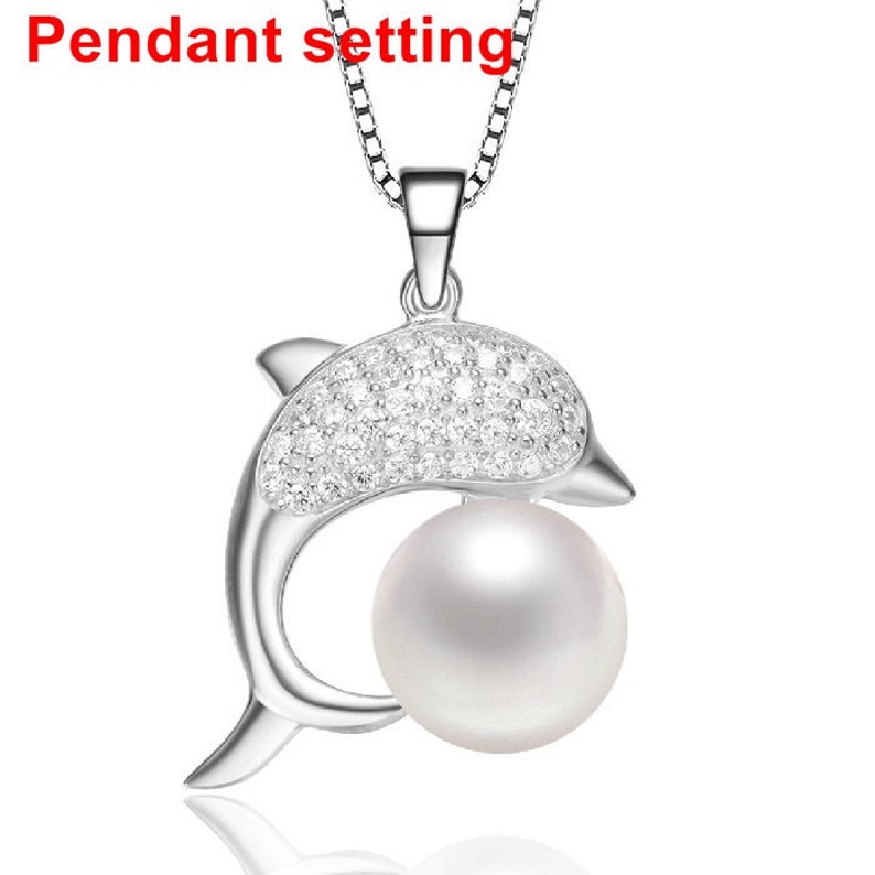 Sterling Silver Crystals Dolphin Shaped Dangle Cup Pendant Blank Setting Fine 925 9.5 mm For One Pearl Bead No Prongs DIY Jewelry Wholesale