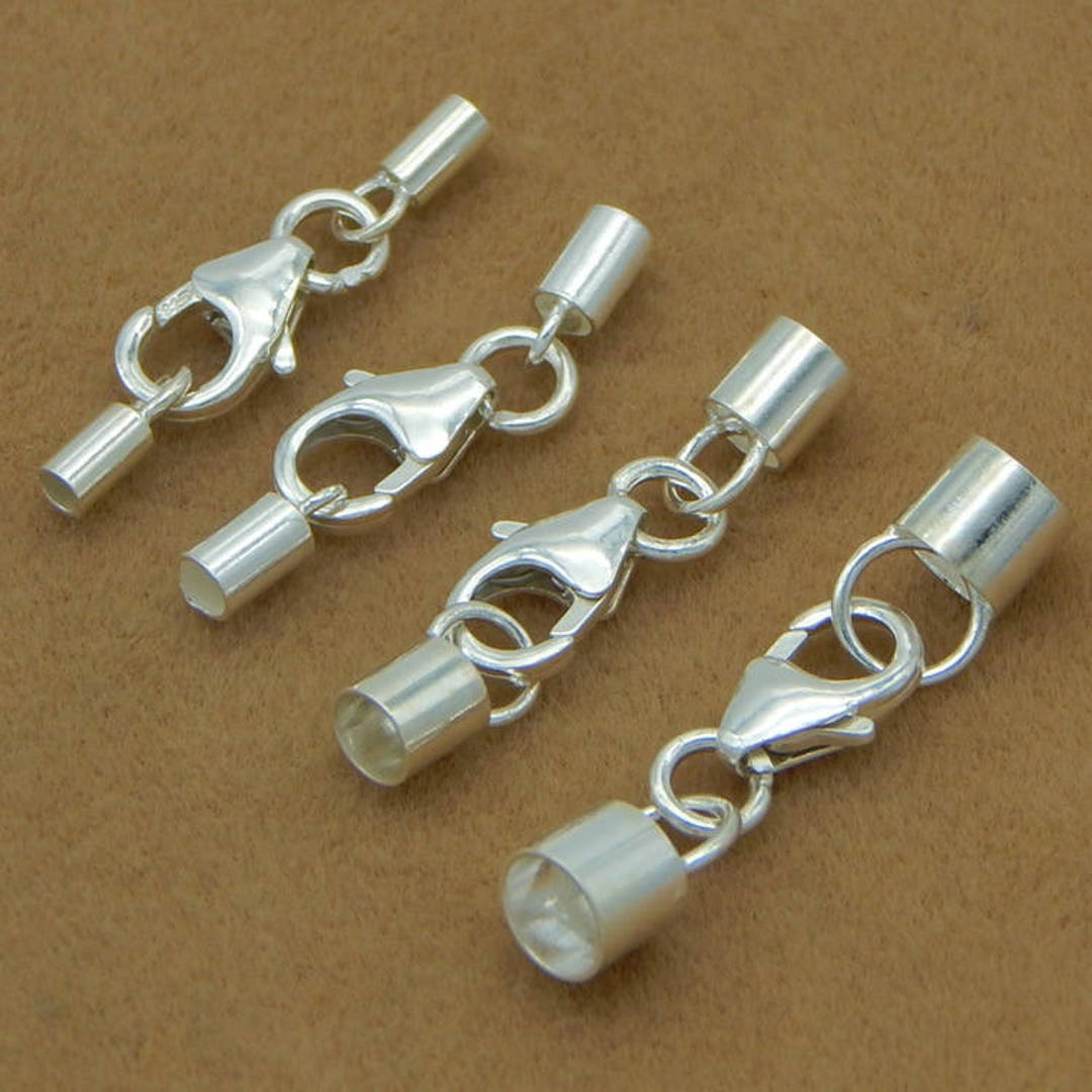 Sterling Silver Leather Tube Cord Chain Glue End Cap/tips Set Lobster ...