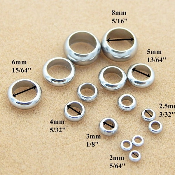 Surgical Stainless Steel Silver Tone Silver Large Hole Spacer Beads 2 2.5 3 4 5 6 8 mm