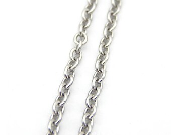 Rolo Belcher Cross Chain Surgical Stainless Steel Silver Tone Oval Link 1.8 X 1.5, 2.6 X 2, 2.8 X 2.3, 3 X 2, 3.7 X 3 mm
