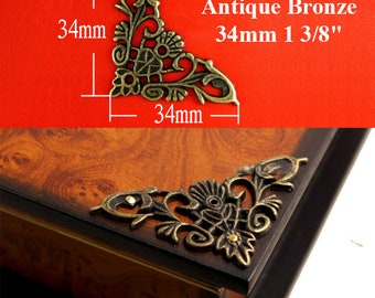 Decorative Carved Flat Corner Protector Victorian Retro Flower Butterfly Bracket Jewelry Box Chest Case Furniture Hardware 34 40 44 46mm