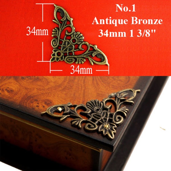 Decorative Carved Flat Corner Protector Victorian Retro Flower Butterfly Bracket Jewelry Box Chest Case Furniture Hardware 34 40 44 46mm