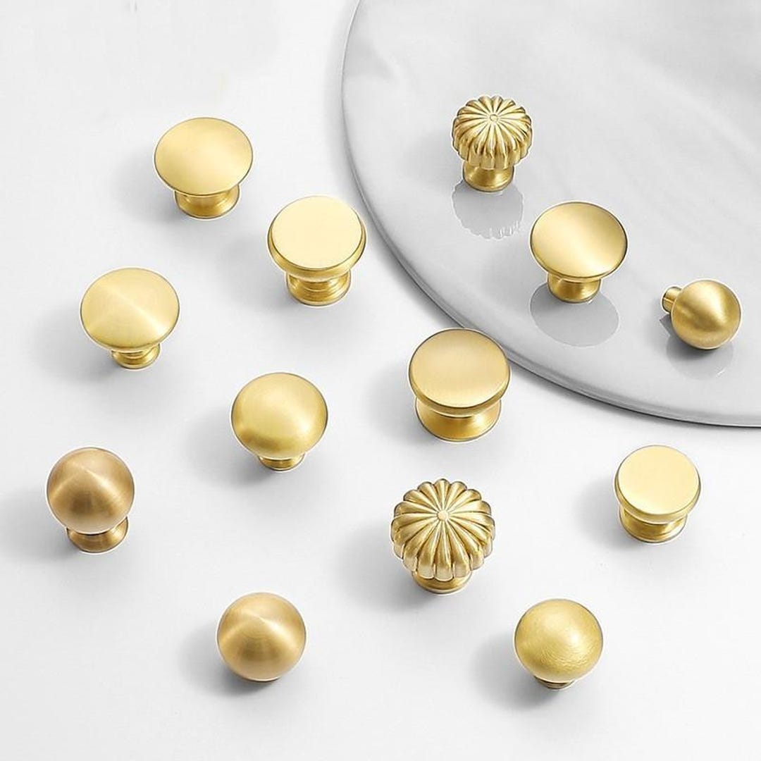 Modern Minimalist Solid Brass Cabinet Knobs Round Drawer Pulls Brushed ...