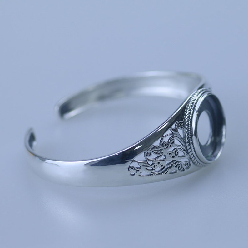 925 Sterling Silver Adjustable Open Cuff Bangle Mount Bracelet Etsy