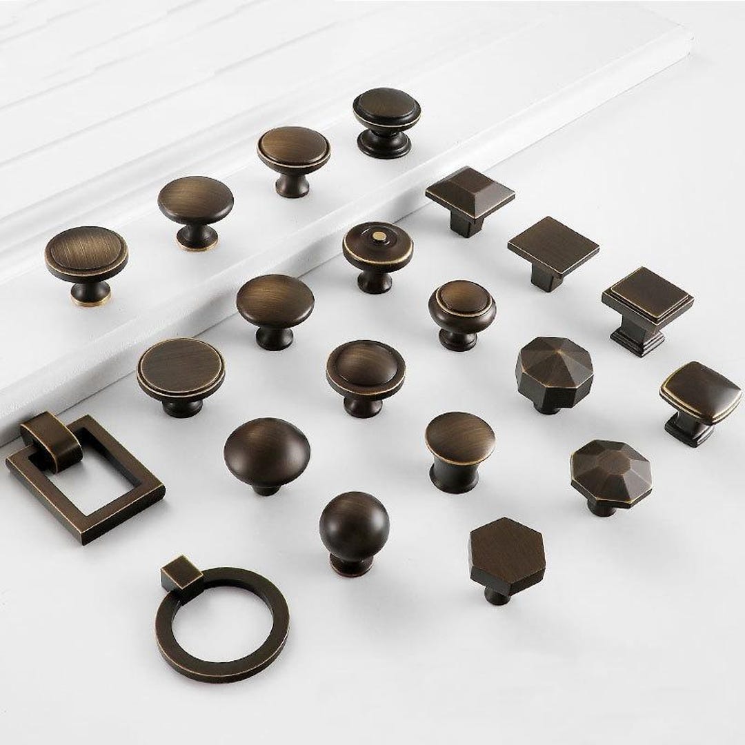 Aged Solid Brass Cabinet Knobs Antique Bronze Classic Art Deco Vintage ...