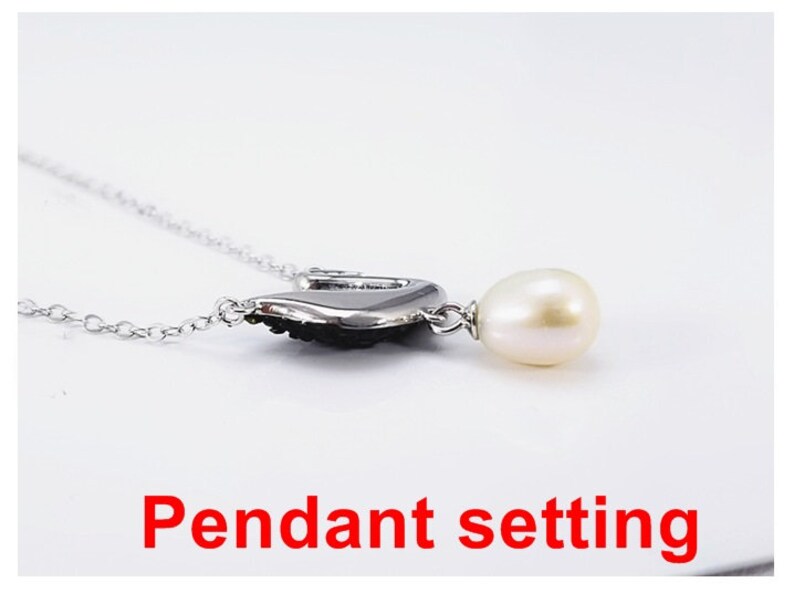 Sterling Silver Bezel Black Crystals Swan Shaped Dangle Cup Pendant Setting Fine 925 7 mm For One Pearl Bead No Prongs DIY Jewelry Wholesale