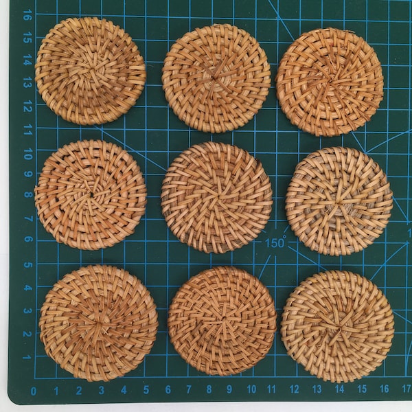 Natural Rattan Handwoven Woven Phone Grip Socket Supply Wood Hoops Wholesale Bulk 51mm-2" Socket Boho Disc Coin Wooden Charms DIY